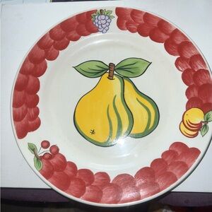 Italian Fruit Tabletop Charger Plate Pears Grapes Cherries Red Border 13 inch‎
